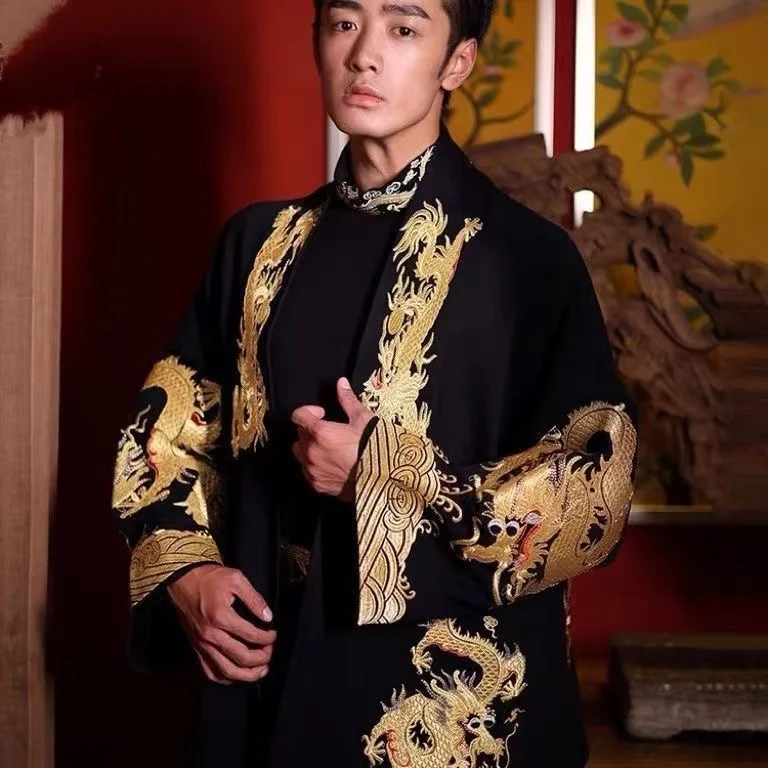 Pardessus imprimé dragon vintage pour hommes et femmes, robe chinoise chic, cardigan national de printemps et d'automne, grand Hanfu, dans l'ensemble, nouveau, 2024