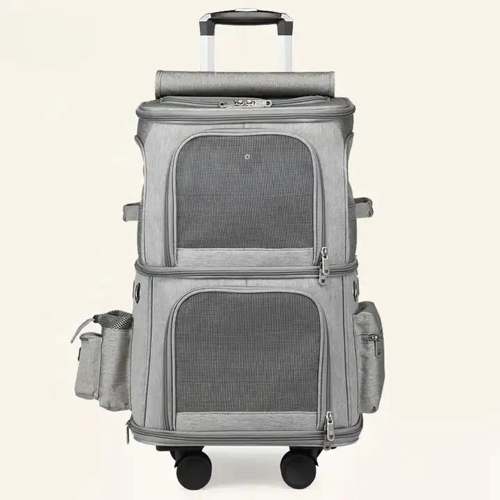 Multi Purpose Pet Carrier Dog Cat Travel Bag Double Layer Pet Stroller Trolley Carrier Breathable Pet Luggage Case