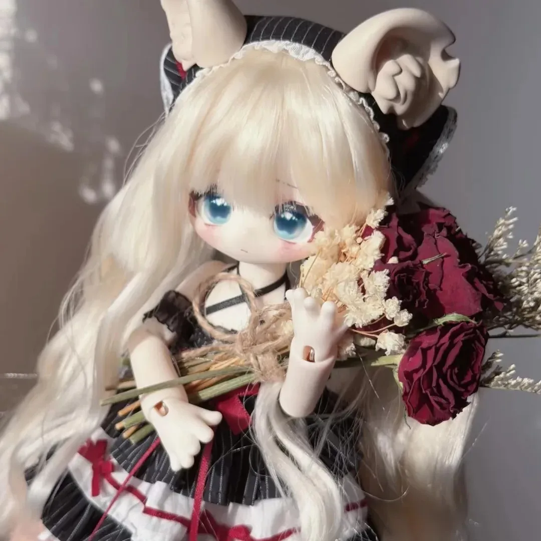Genuine Fluffy Goodnight Meki 4 Plug 6 Hair Planted Articulated Bjd Dress Up Blind Box Toy Ornament Figure Birthday Gift