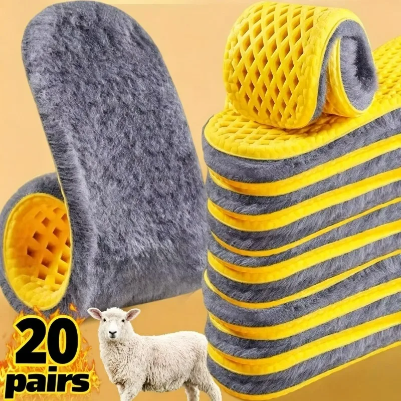 1/20Pairs Plush Warm Insoles for Men and Women Thickened with Plush Ultra Soft Sweat Absorbing Proof Lamb Cotton Winter Insoles