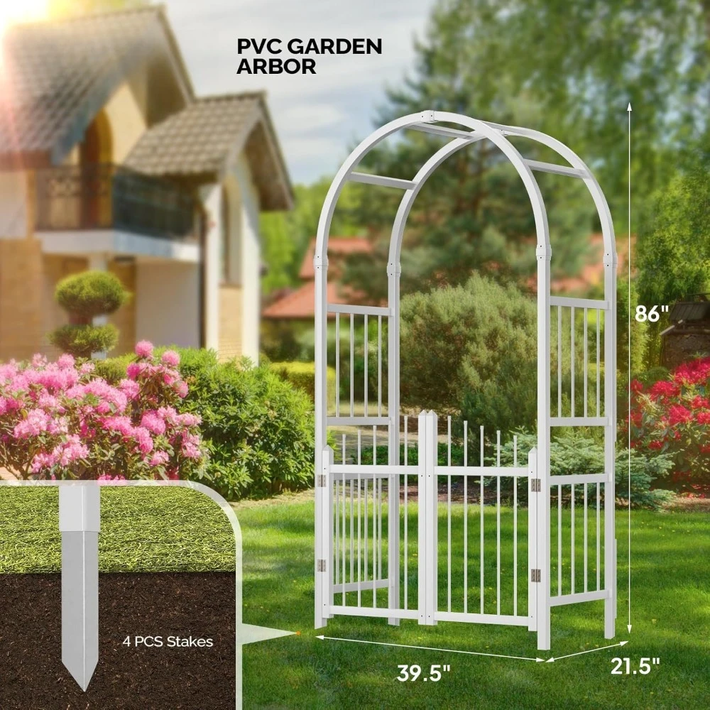 

Garden Arbor with Gate, PVC Wedding Arch for Ceremony Party, Trellis for Climbing Plants Outdoor for Backyard