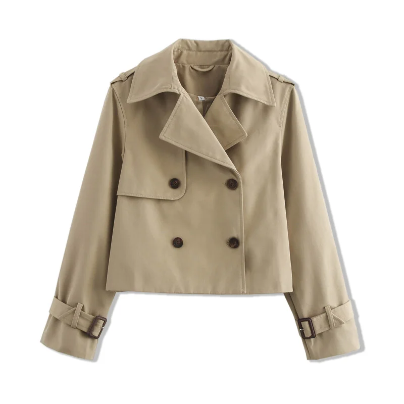 2026 New Spring Women's Cropped Trench Coat Double Breasted Lapel Short Trench Jacket Casual All-match Outerwear for Women Daily