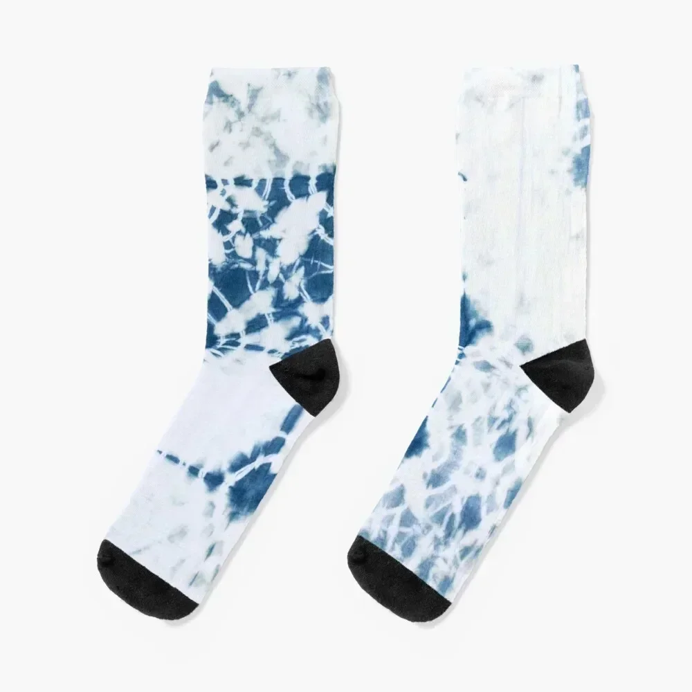 

Shibori Indigo Dyed Square Pattern Socks valentine gift ideas tennis cotton Men Socks Women's