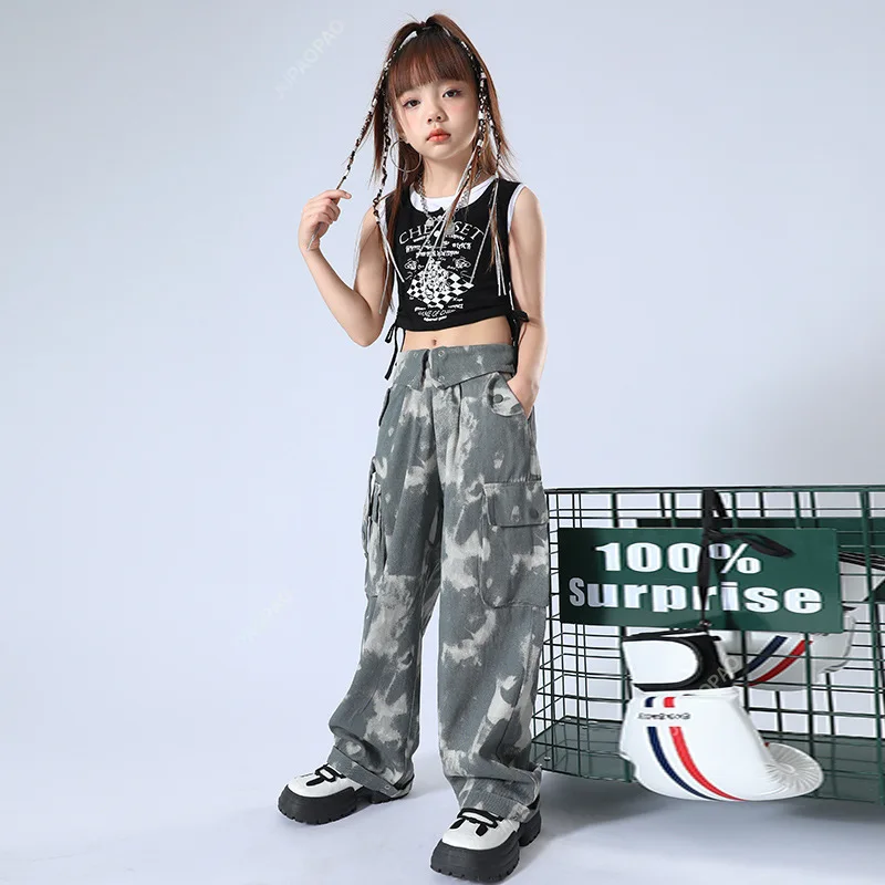 

Girls Hip Hop Outfit Showing Clothing Crop Tank Tops Camo Casual Cargo Pants for Teen Jazz Dance Costumes Kid Streetwear Clothes