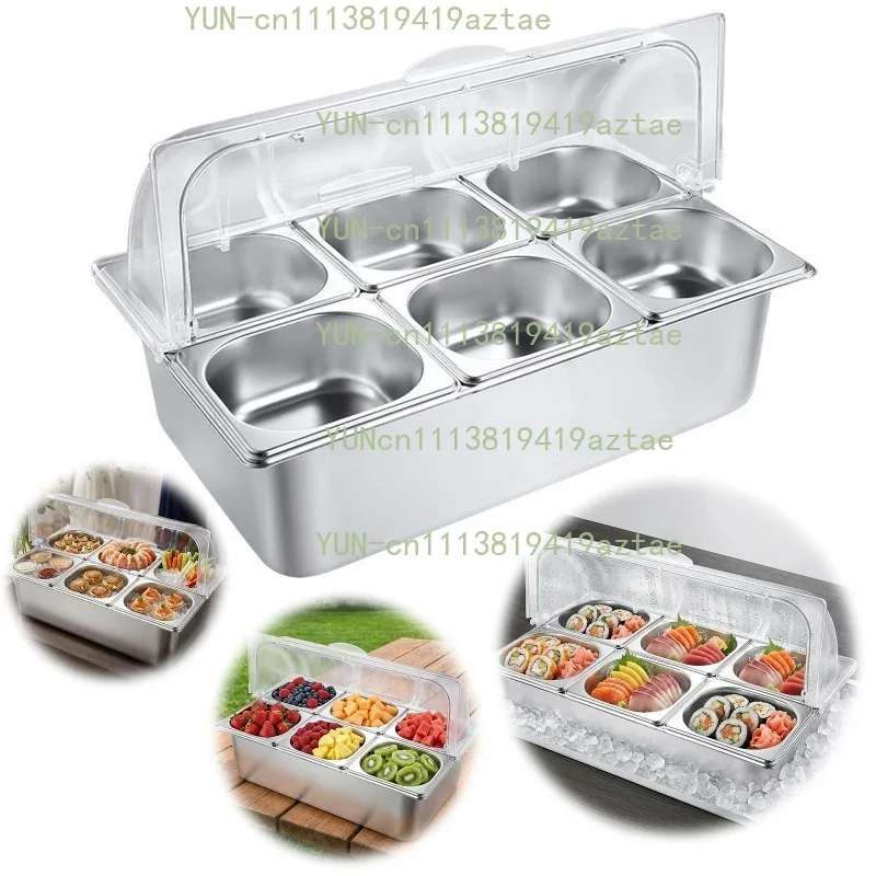 6 Pan Stainless Steel Food Display Rack With Clear Roll Top Cover For Kitchen Party Serving Supplies