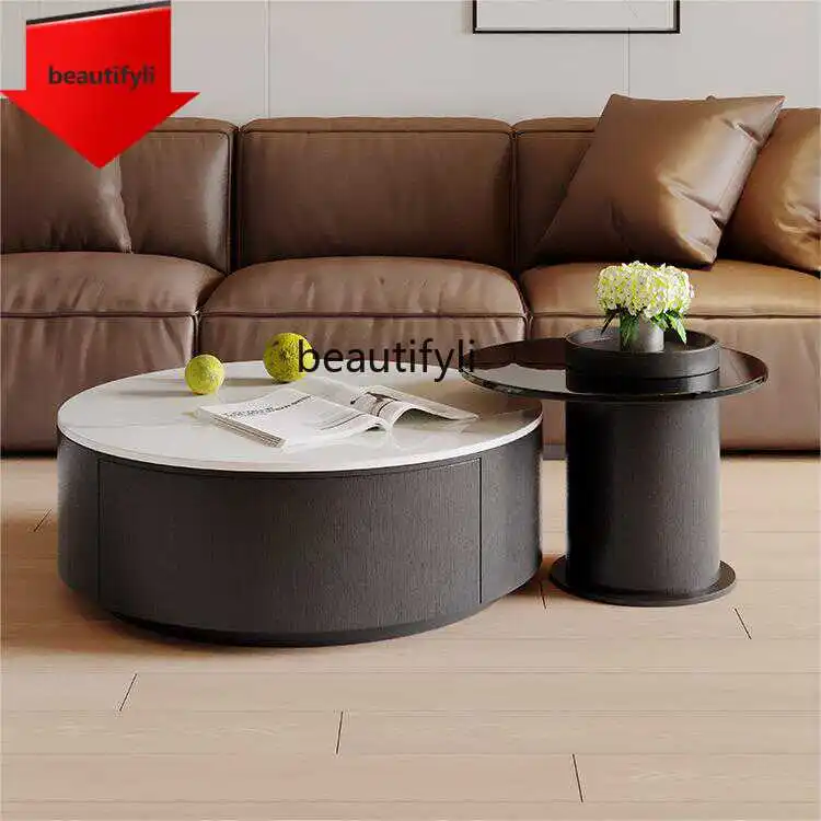 

K185 Light Luxury Stone Plate Coffee Table round Size round Combination Simple Home Living Room Large and Small Apartment Type