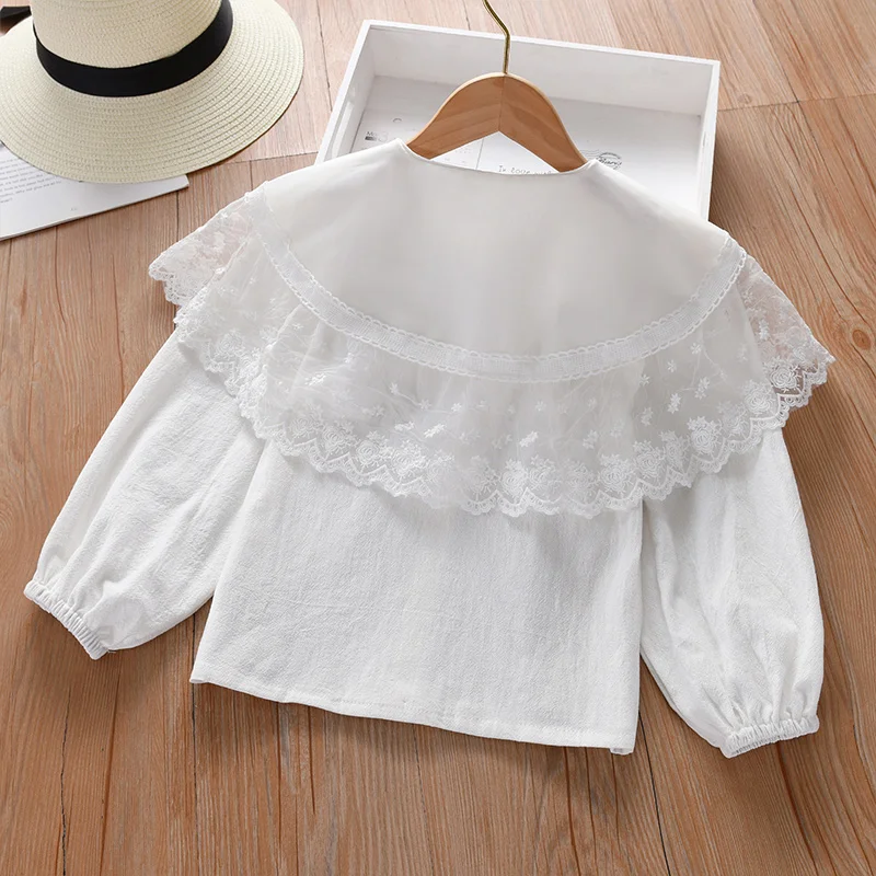 Shirts for Girls White School clothes Girls Blouses Long Sleeve Kids Tops Lace Cotton Children Clothes Vestidos 6 8 10 14 Years