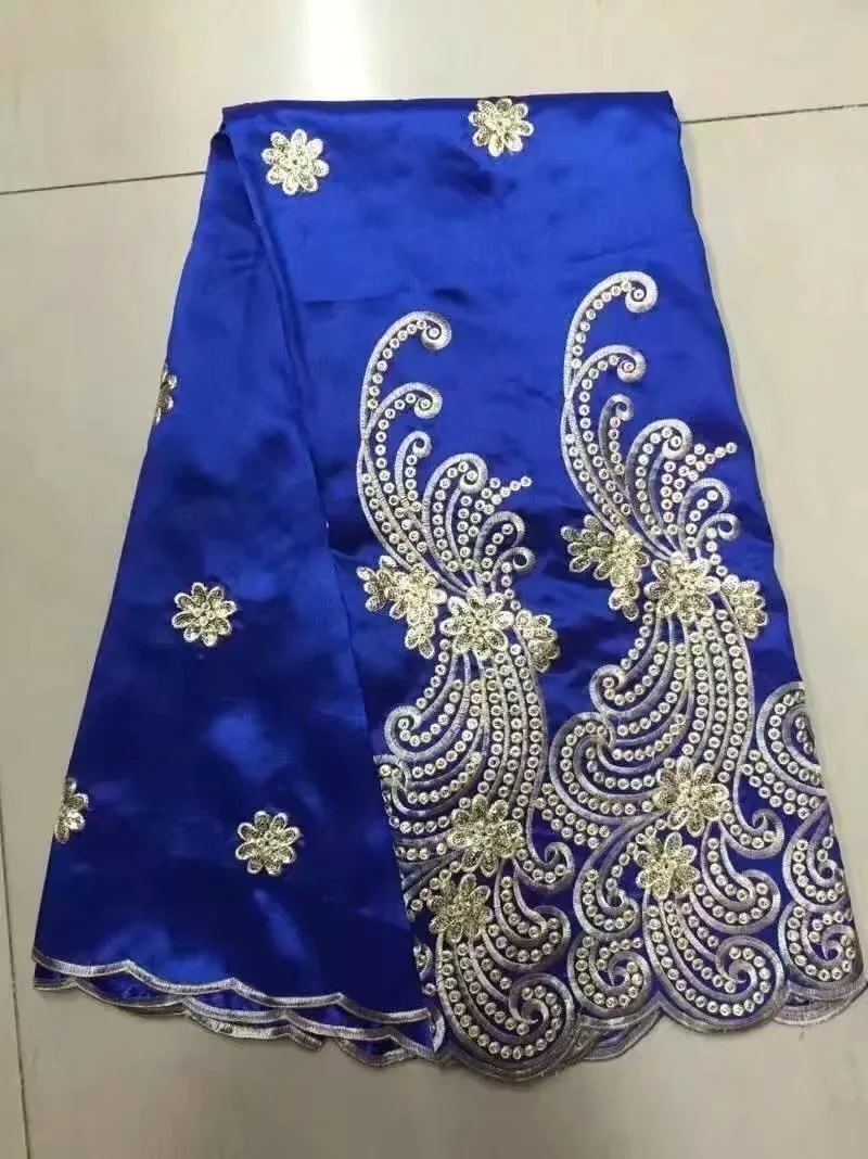 

Royal Blue Indian George Fabrics 2024 High Quality African George Lace Fabric With Guipure Handcut Sequins George Lace For Party