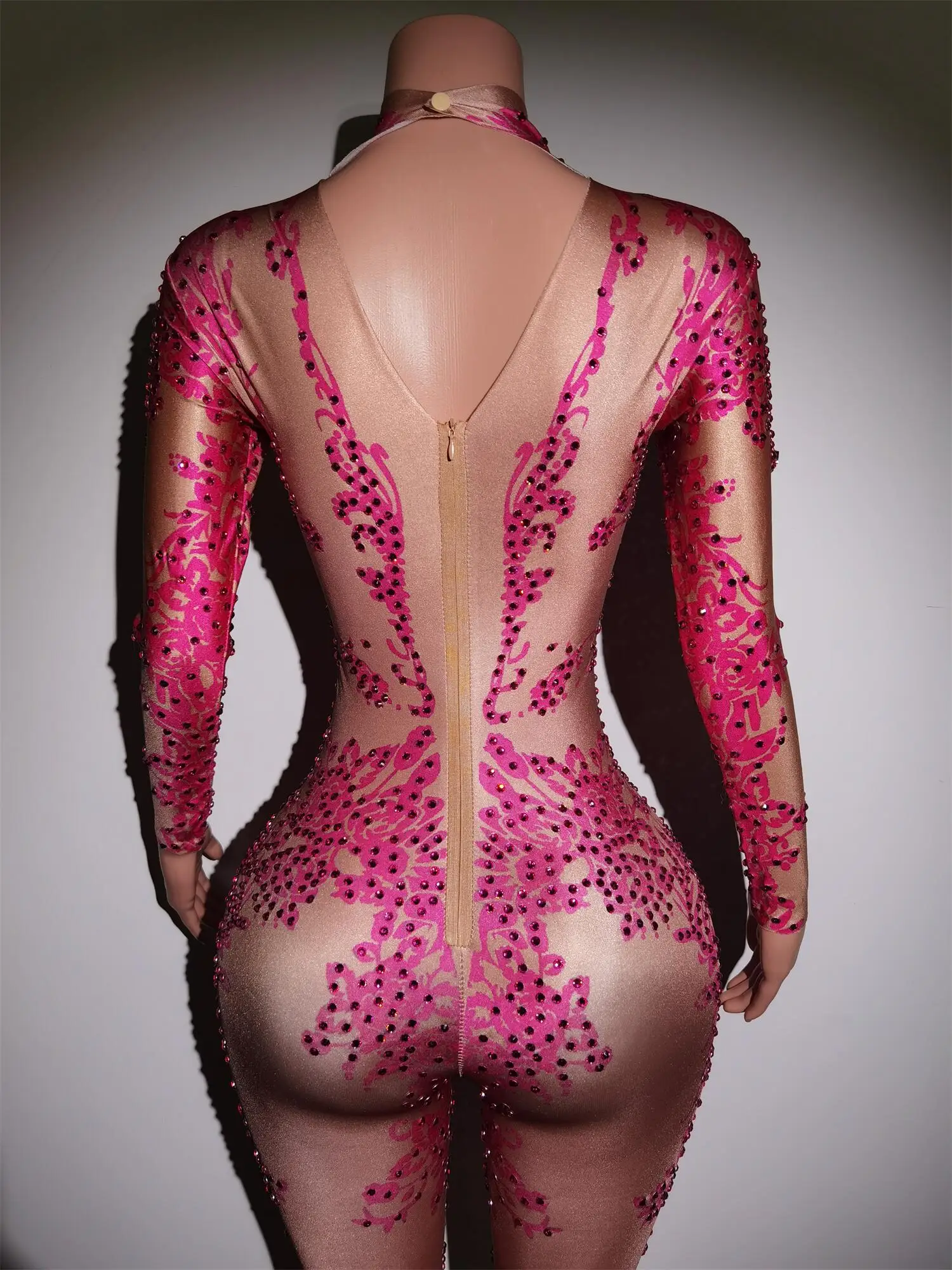 Brilhante Strass Imprimir Macacão Mulheres Sexy Performance Bodysuit Feminino Macacão Desgaste do Palco Dance Wear Boate Outfits Putao