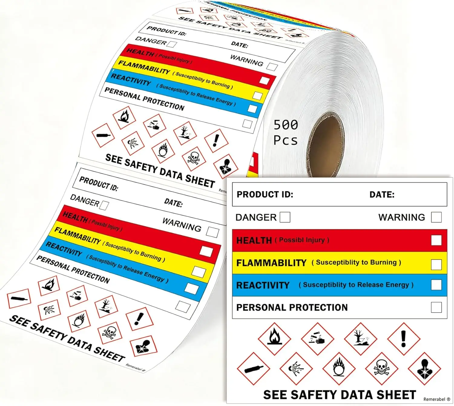 

500 Pcs Chemical Hazard Symbol Labels 2 x 2 inch Industrial Chemical Warning Sticker Laboratory Hazard Communication Labels SDS