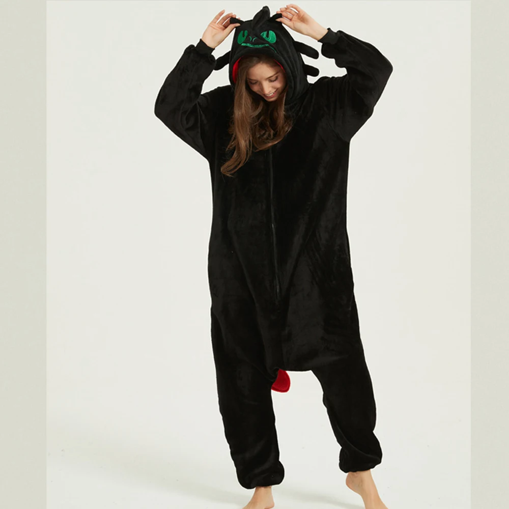 Comment dresser votre dragon Cosplay Glutnel Pyjama à capuche une pièce, Onesie, Noir ou blanc, Vêtements de loisirs pour femmes et hommes