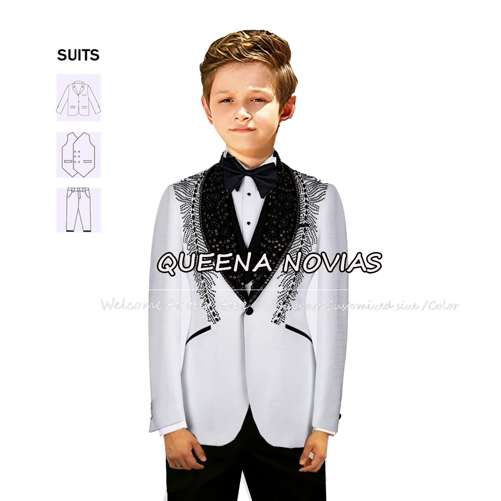 

Boy's Suits For Wedding Beaded Stone Blazer 3 Pieces Tuxedo Formal Party Kids Birthday costume enfant garçon mariage Customized