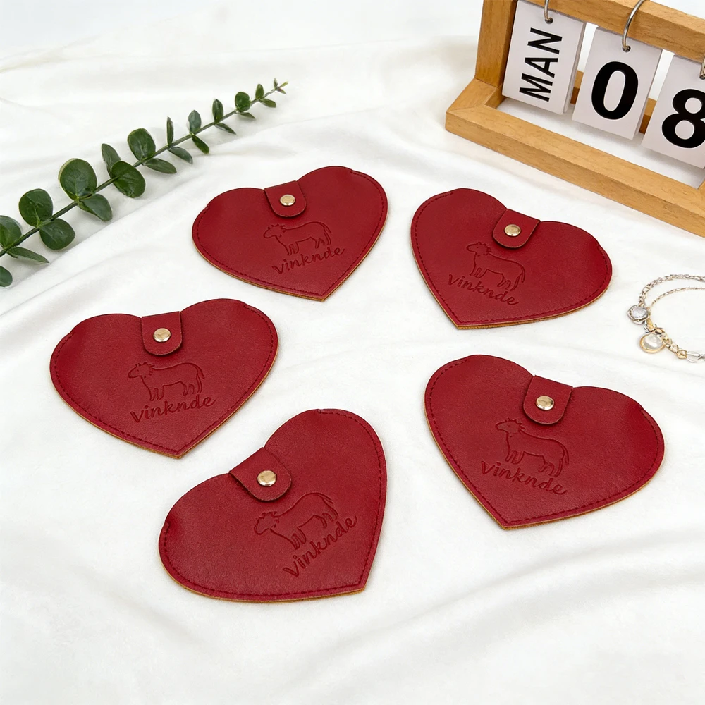 

50/100Pcs Customised Red PU Leather Heart Shape Jewelry Bag With Gold Snap 12x8cm Gift Organizer Box For Earrings Rings Necklace