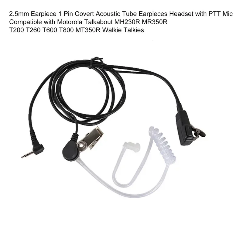 2.5mm Earpiece 1Pin Radio Air Covert Acoustic Tube Earpieces Headset with PTT Mic Compatible with Motorola T5428 TLKR T5 XTR446