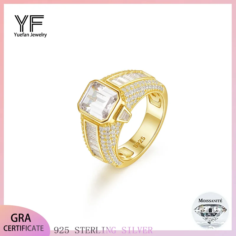 

Luxury 4 CT Moissanite 18k Gold Plated Wedding Ring For Man 925 Sterling Silver Diamond Party Rings Jewelry Gift Customizable