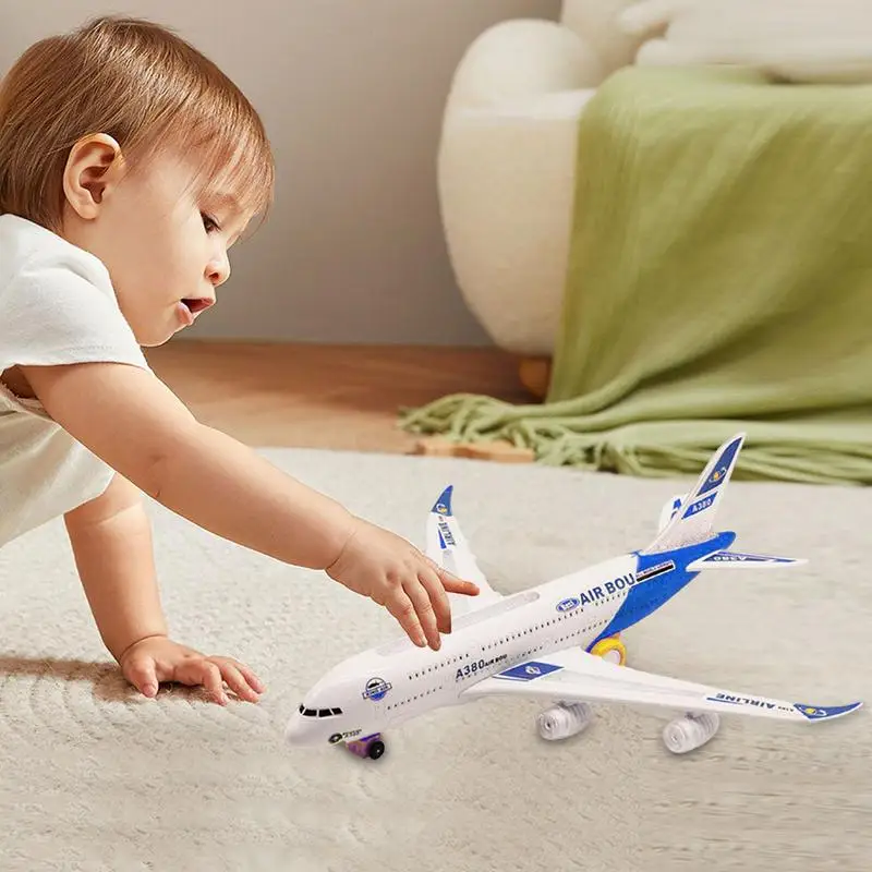 Kids Flying Airplane Toy A380 Electric Detachable Plane Toys With LED Flashing Light Music Bump And Go Action Toddler Toy Plane