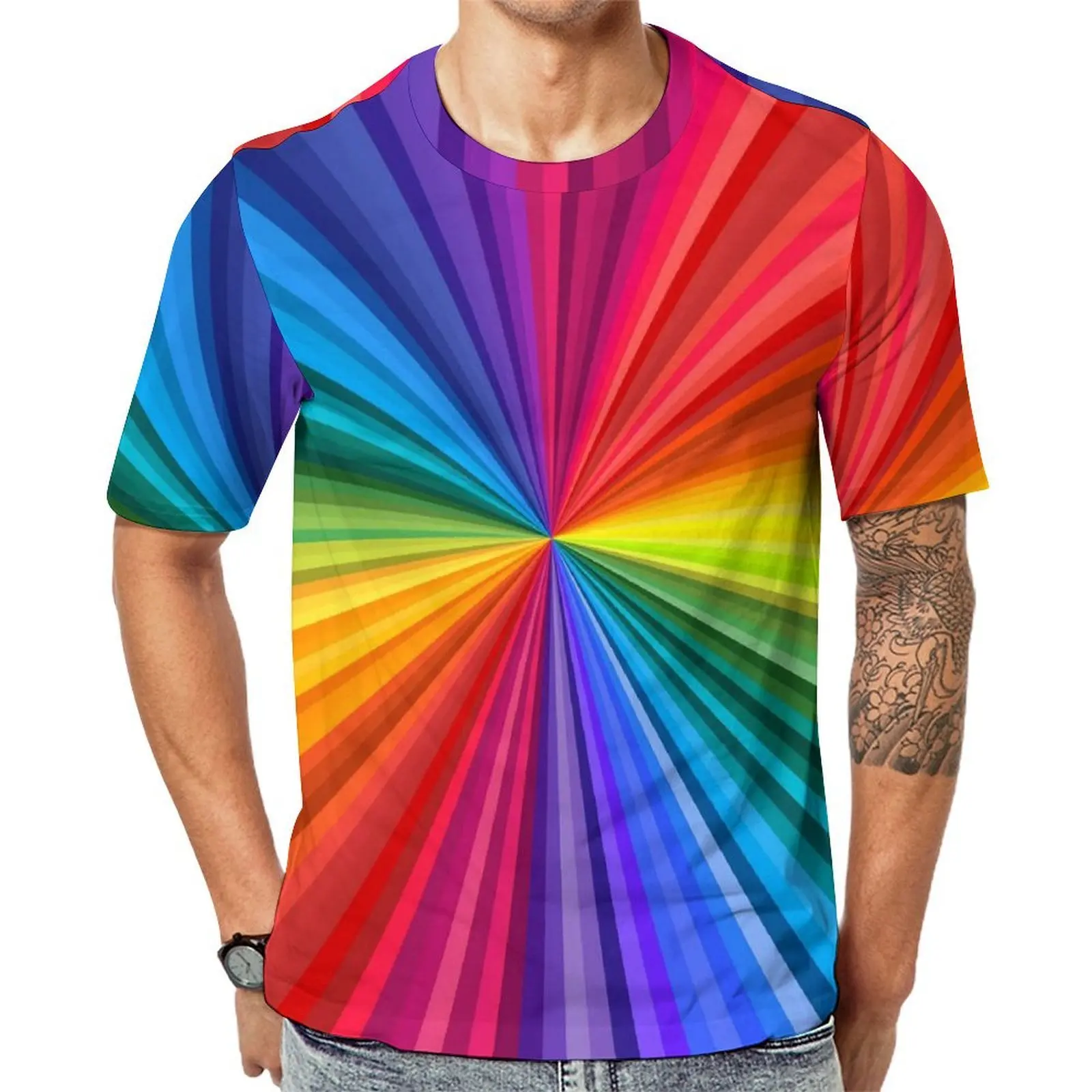 Summer T Shirt Colored Swirls T-Shirts Rainbow Print Vintage Tee Shirt For Mens Short Sleeve Graphic Oversized Clothing