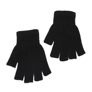 "Black Fingerless Knit Gloves 1