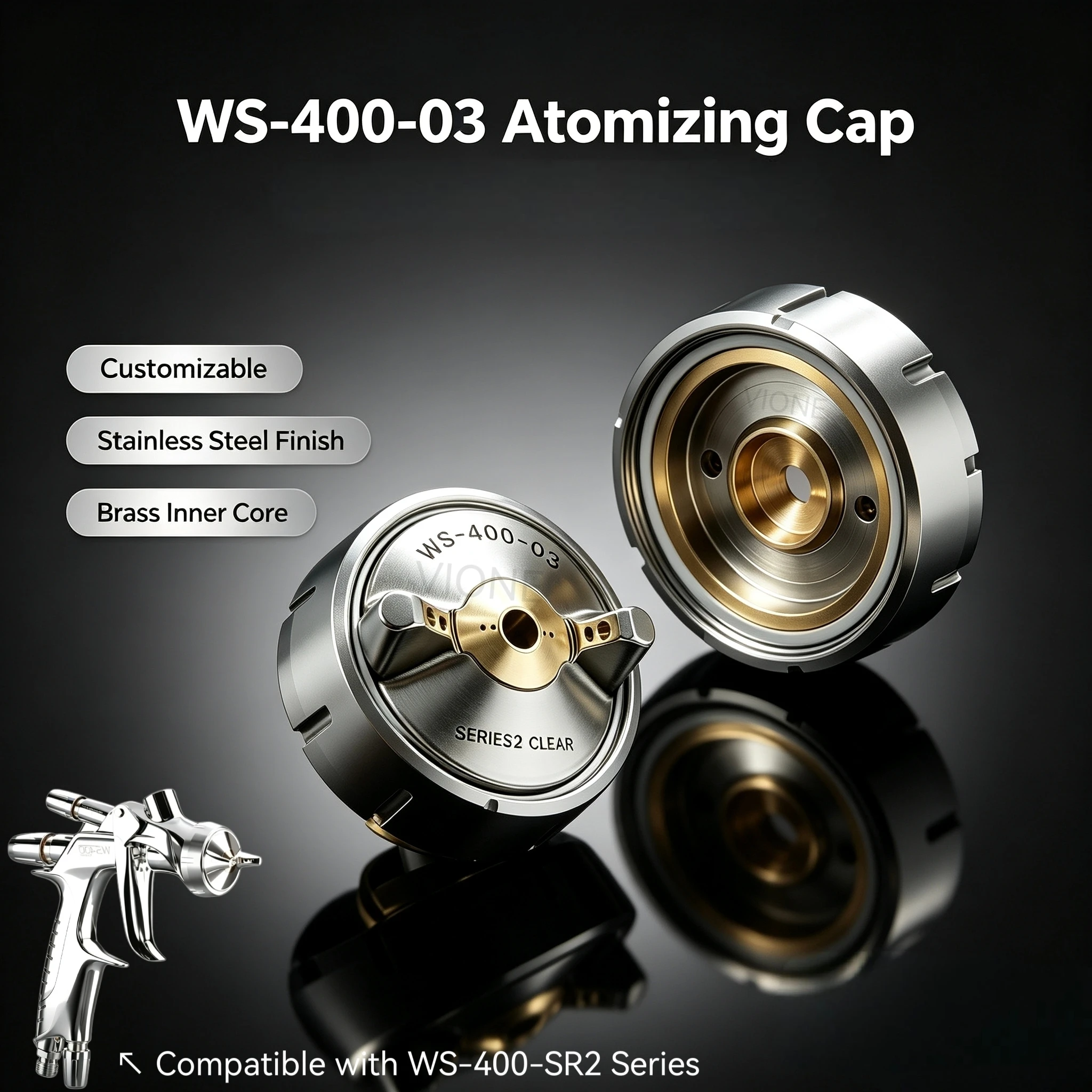 Japan WS-400-03 Aircap for Spray Gun WS-400-SR2 Series 2 Clear Accessory Pistol Kit Atomizing Tip