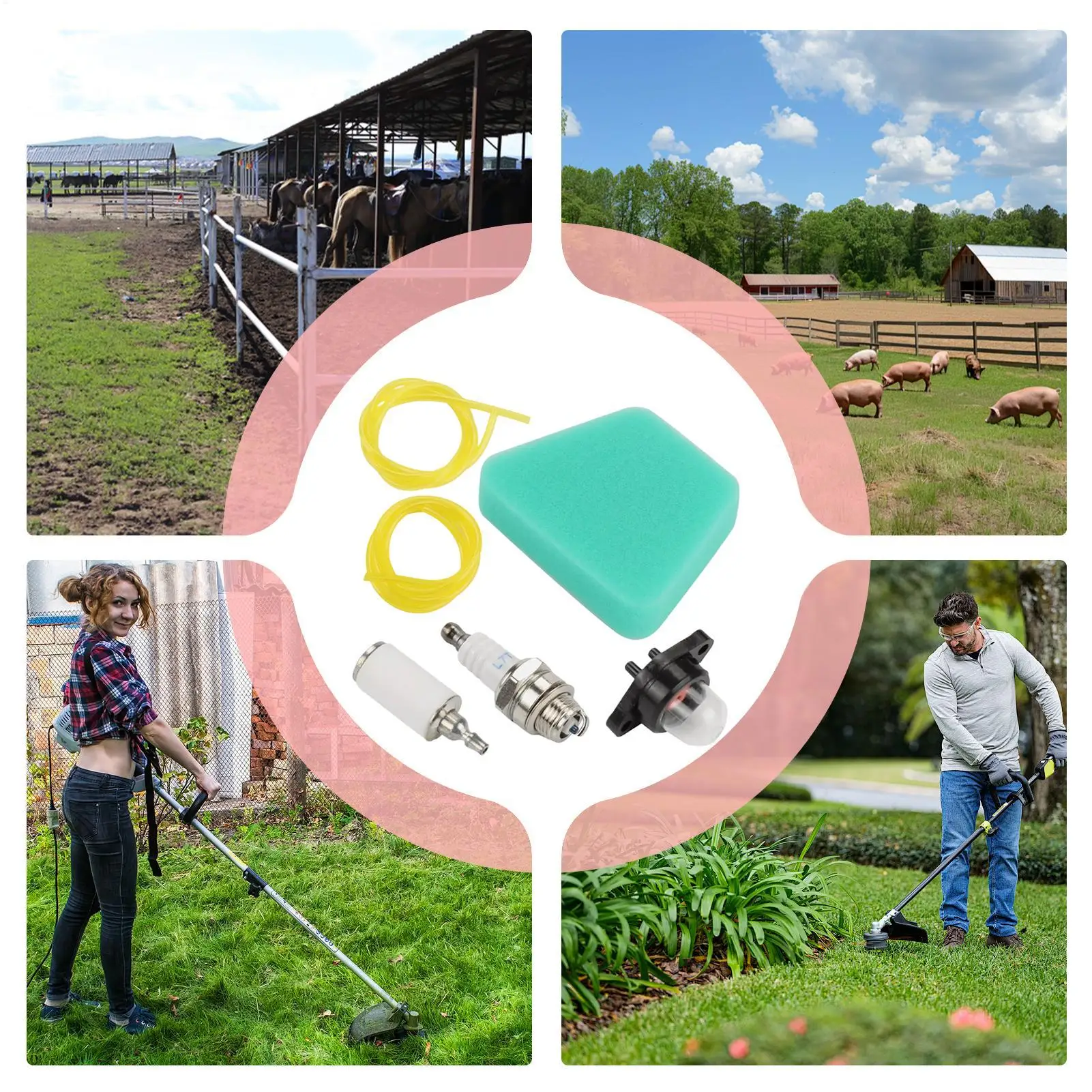 잔디 깎는 기계 에어 필터 잔디 깎는 기계 필터 호스 튜브 점화 플러그 키트 예초기 액세서리 농기구 유지 관리 정원 가꾸기