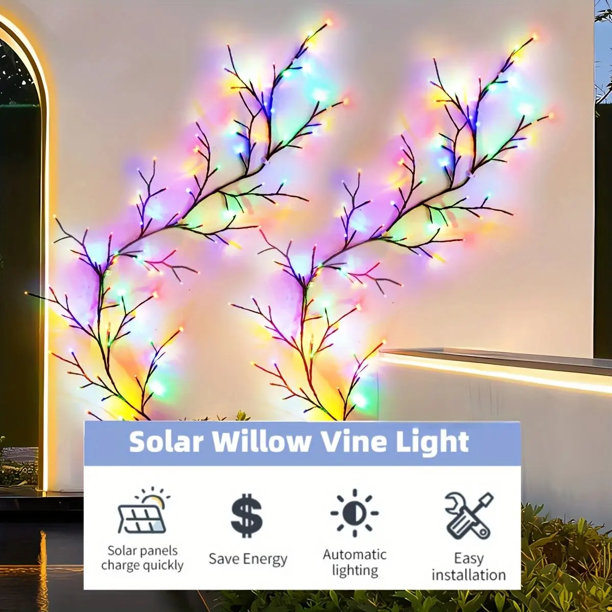 1PC 96LED Solar Willow Vine Lights Outdoor Waterproof DIY Wall Lamp Atmosphere Decoration Lights For Garden,Festive,Holiday