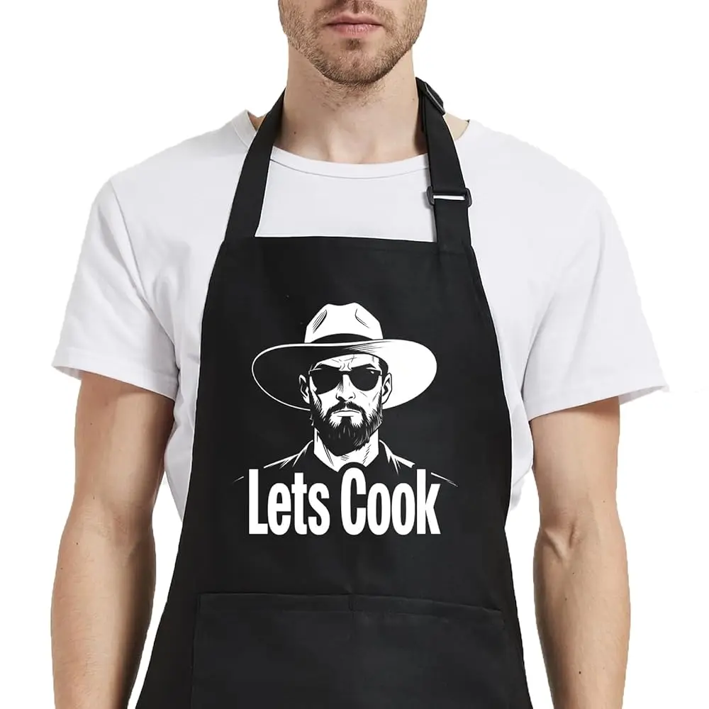 

Забавные фартуки для мужчин с 2 карманами, черный регулируемый фартук шеф-повара для приготовления пищи, гриля, барбекю, подарки для папы, отца