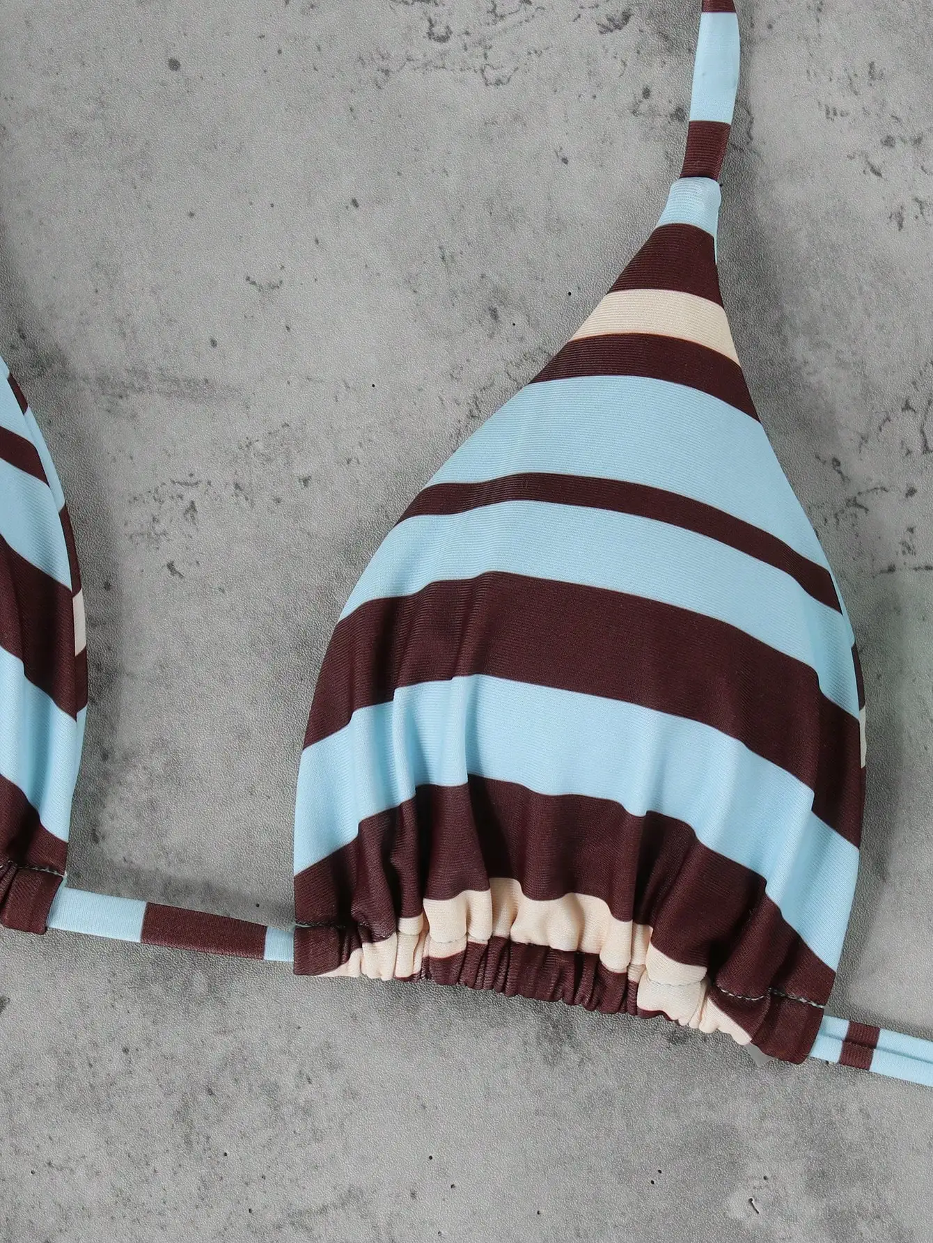 

Women Blue And Brown Striped Bikini Set 2026 Spring Summer Beach Vacation Swimsuit