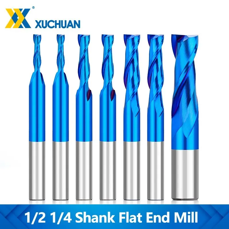 Router Bits 2/3 Flute Tungsten Steel Milling Cutter 1/2 1/4 Shank Flat End Mill Nano Blue Coated Carbide Milling Tools