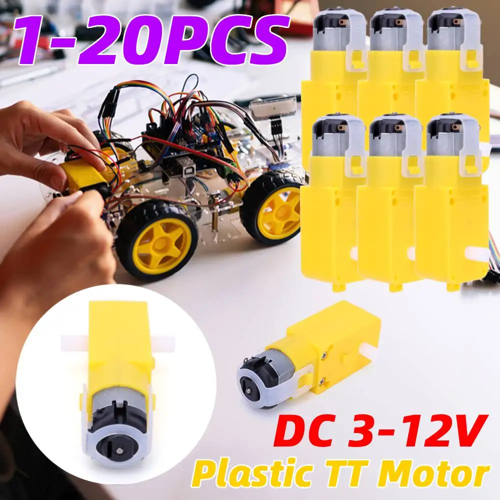 1-20PCS Dual Shaft Geared Motor Gearmotor DC 3-12V Smart Car Motor for Smart Car Robot 1:48 Plastic TT Motor Tire Wheel