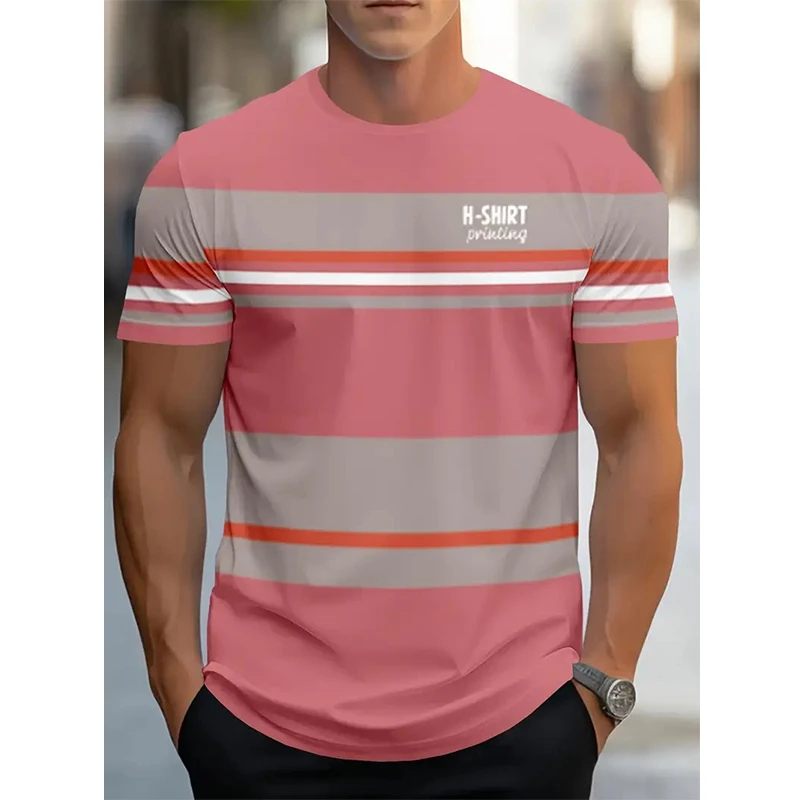 

Men's T Shirt 3d Print Stripe Letter O-Neck T Shirt Oversized T-Shirt Short-Sleeved Tee Sportswear Running Fitness Men Clothing
