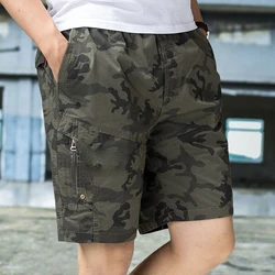 Mens Cargo Shorts with Zipper Multi Pocket Short Pants for Men Oversize Big Size Camo Camouflage 2024 Fashion Wide Summer Cotton