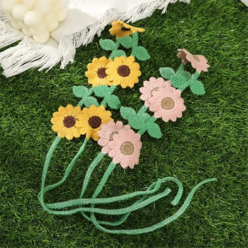 

652F Стильный вязаный ободок для волос для женщин Мягкий вязаный цветочный дизайн Лето