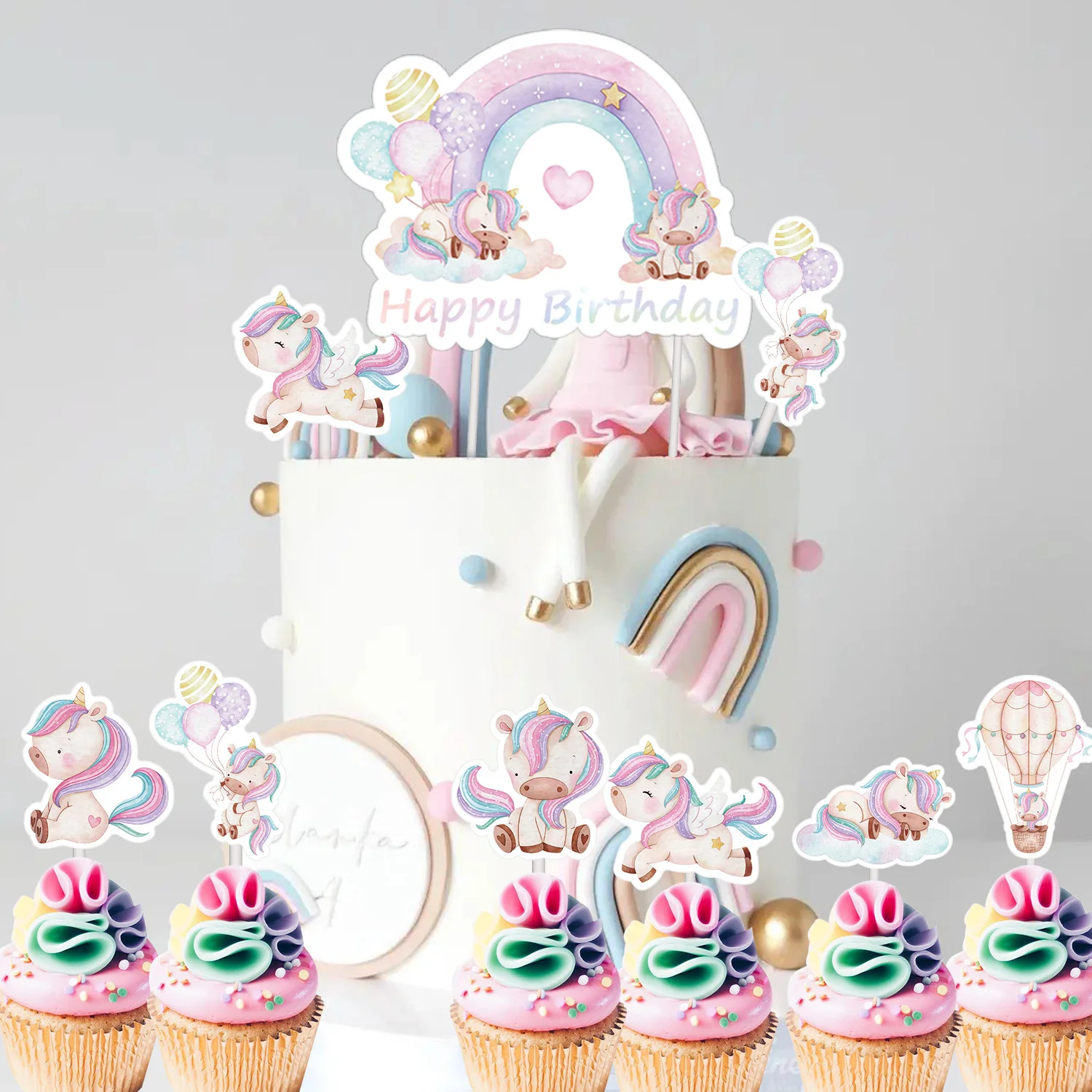 25 Stück Gemischte Einhorn-Regenbogen-Cupcake-Topper Cartoon-Einhorn-Dekorationen für Einhorn-Themen-Geburtstagsfeier DIY Kuchen-Zubehör