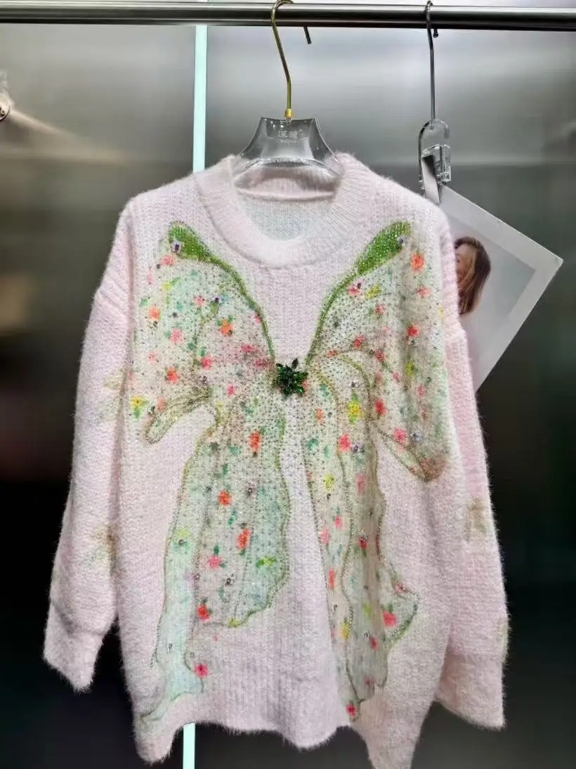 

New Crystal Stitch Autumn Knitwear Tops Woman Clothing Diamonds Women's Sweater Knitted Pullover pulls femmes Sweaters & Jumpers