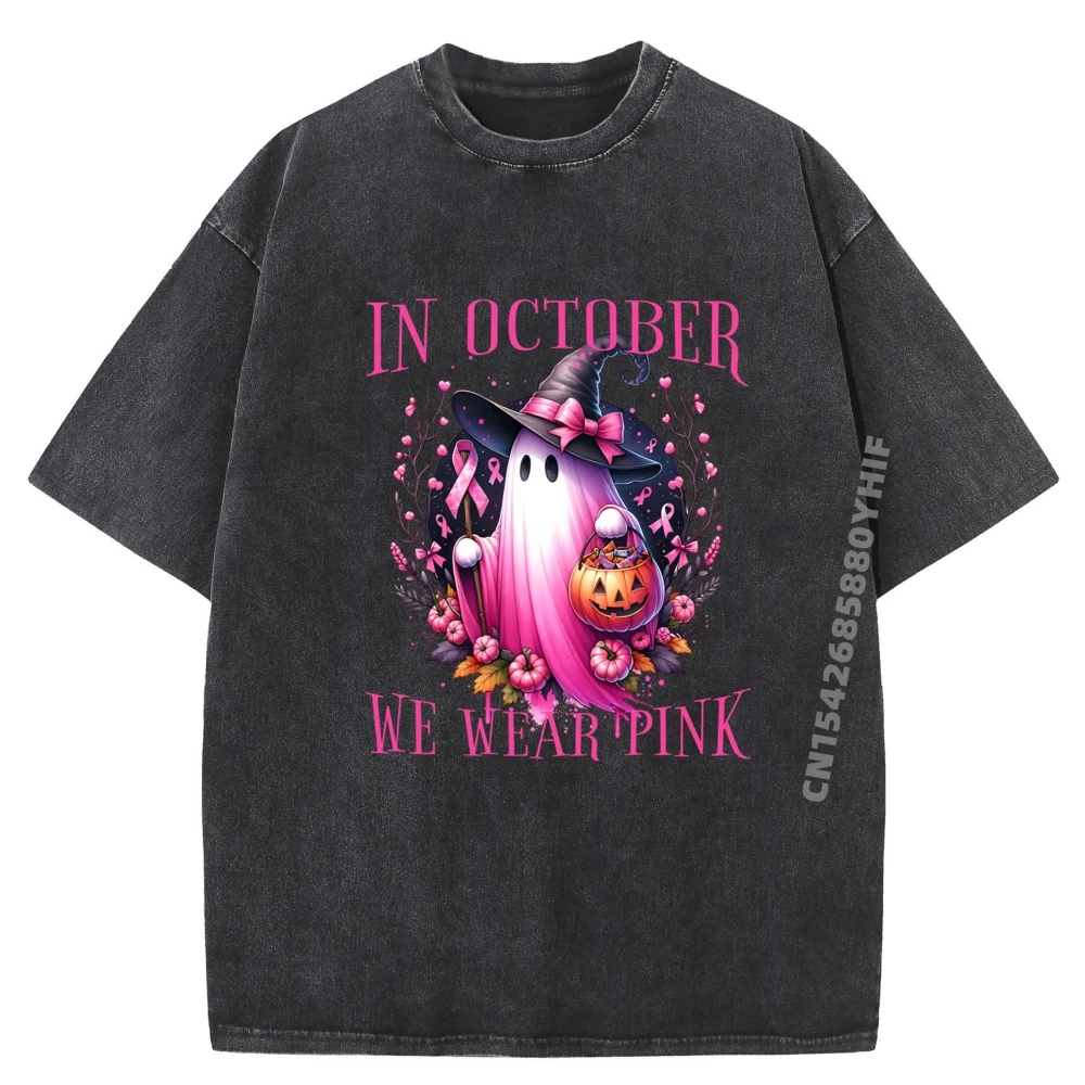 

Newest Leisure Washed Shirt In October We Wear Pink Graphic T Shirts Mens Tops & Tees Retro Washed T Shirts