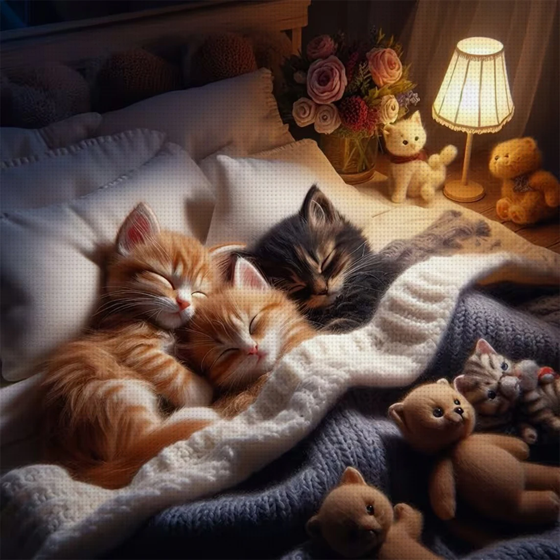 Kit de broderie au point de croix « Nighttime Kitty Bliss » DIY 11CT, décoration murale pour la maison, cadeau fait main, matériel sans cadre, semi-fini 36×36cm