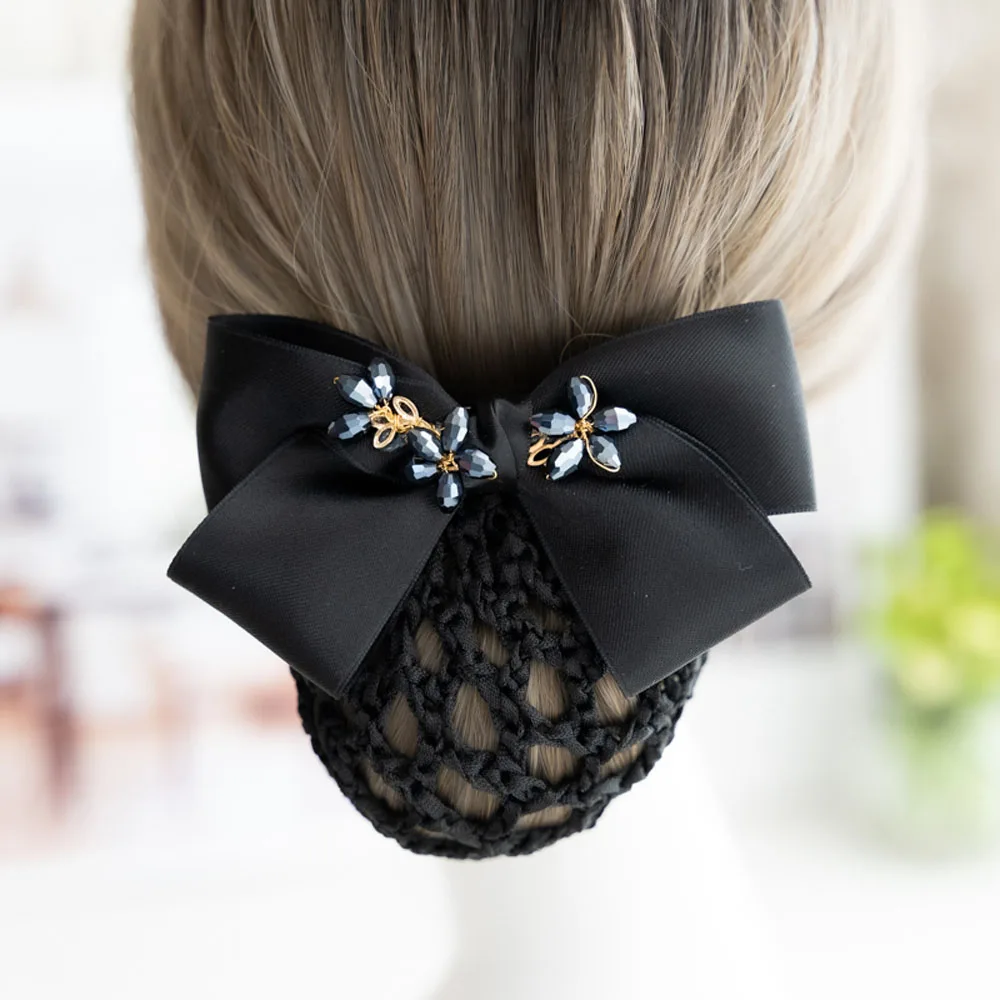 New Ribbon Bow Hairgrips Hair Bun Cover Barrettes Net Snood Hairnet Decor for Women Office Dance Accessories Hair Clip Mesh Gift