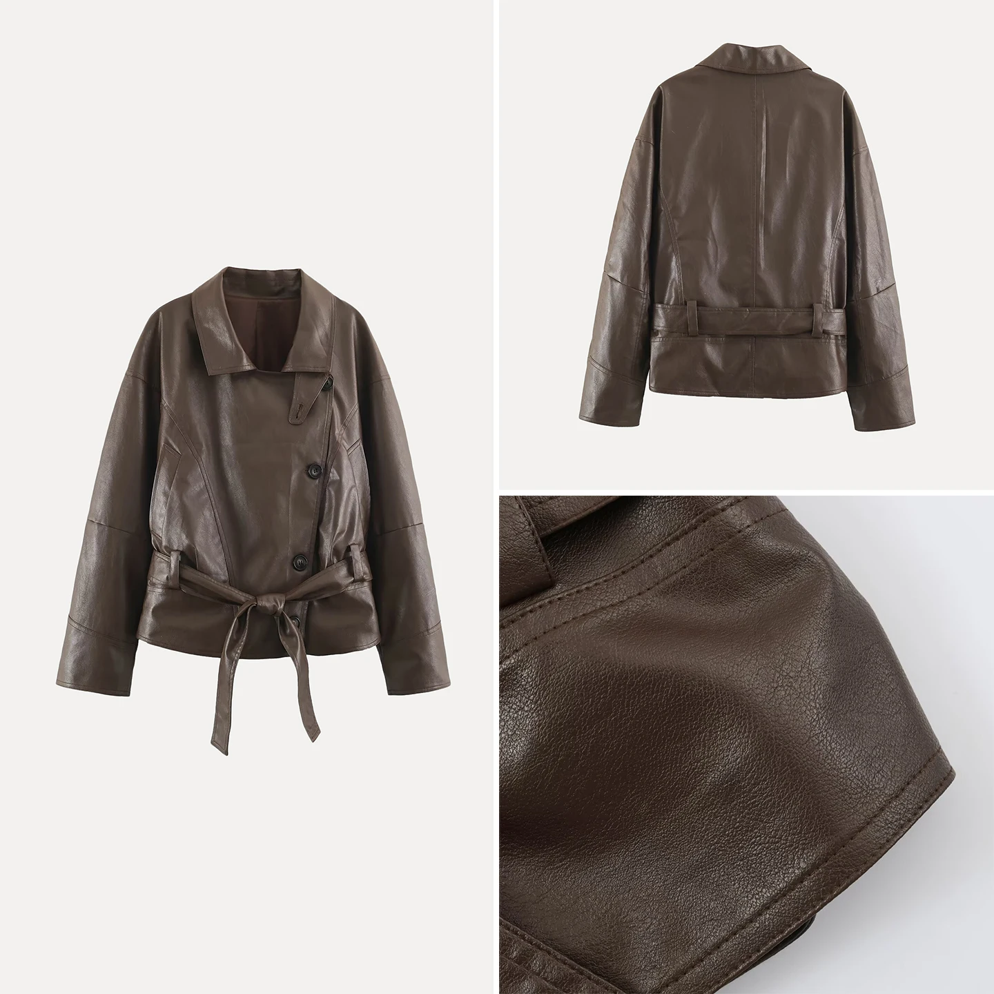 Fashionable Short Coat Women's Long Sleeve Turn-down Collar Belted Jacket Autumn 2026 Design Sensation Elegance Chinese Brand