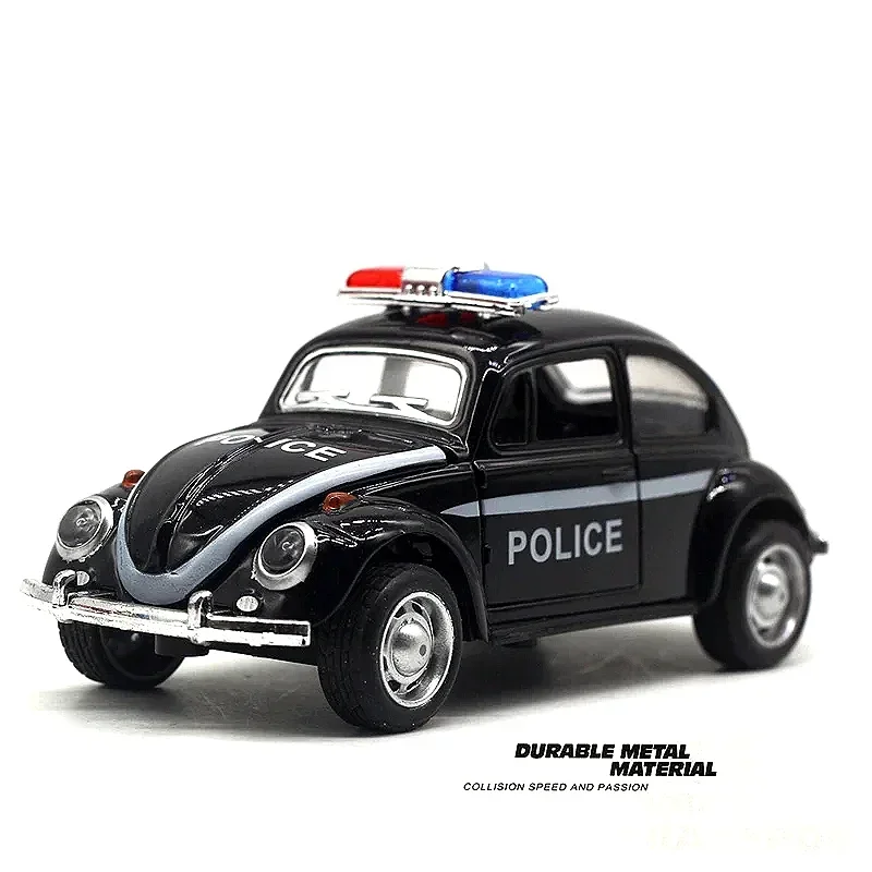 Coche de policía Volkswagen Beetle de aleación 1:32, camión de bomberos, modelo de coche regenerativo, juguete para niños, regalo de cumpleaños