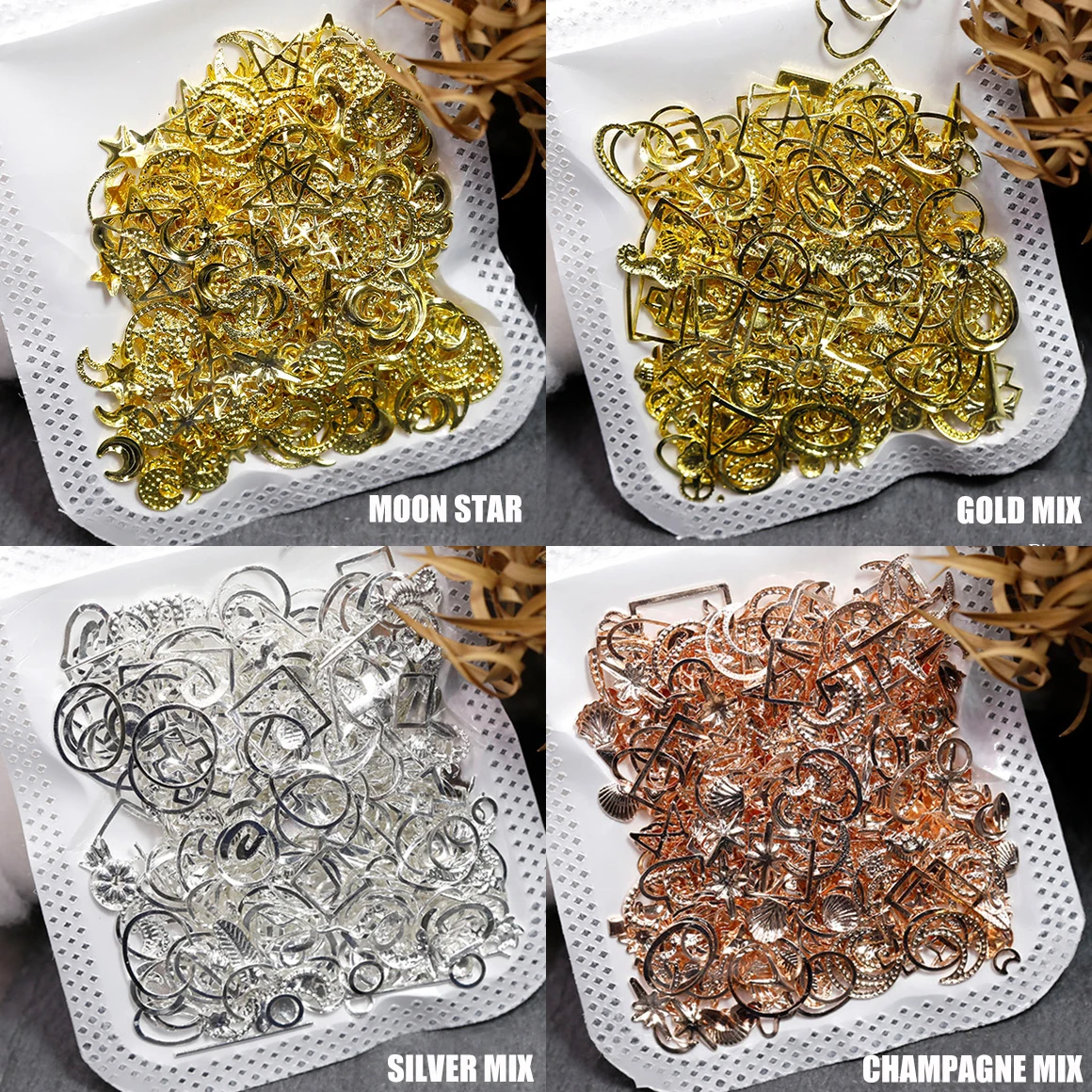 

10g Mix Shapes Square Circle Moon Stars Frame Round Oval Studs Sea Life Shell Alloy Nail Art Rivets Decoration Manicure Charms