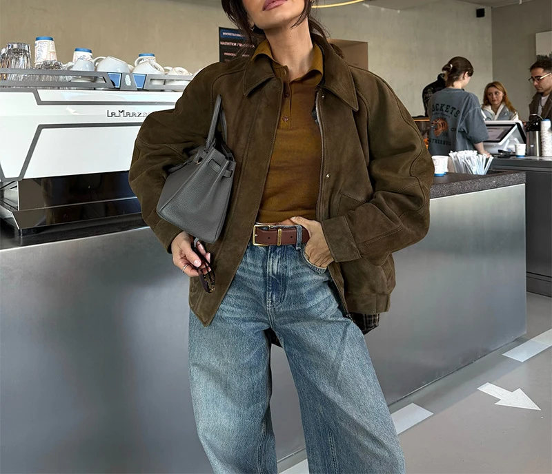 

2025 New Autumn Winter Streetwear Jacket Women Solid Loose Zippers Coat Casual Lapel Long Sleeve Short Outerwear