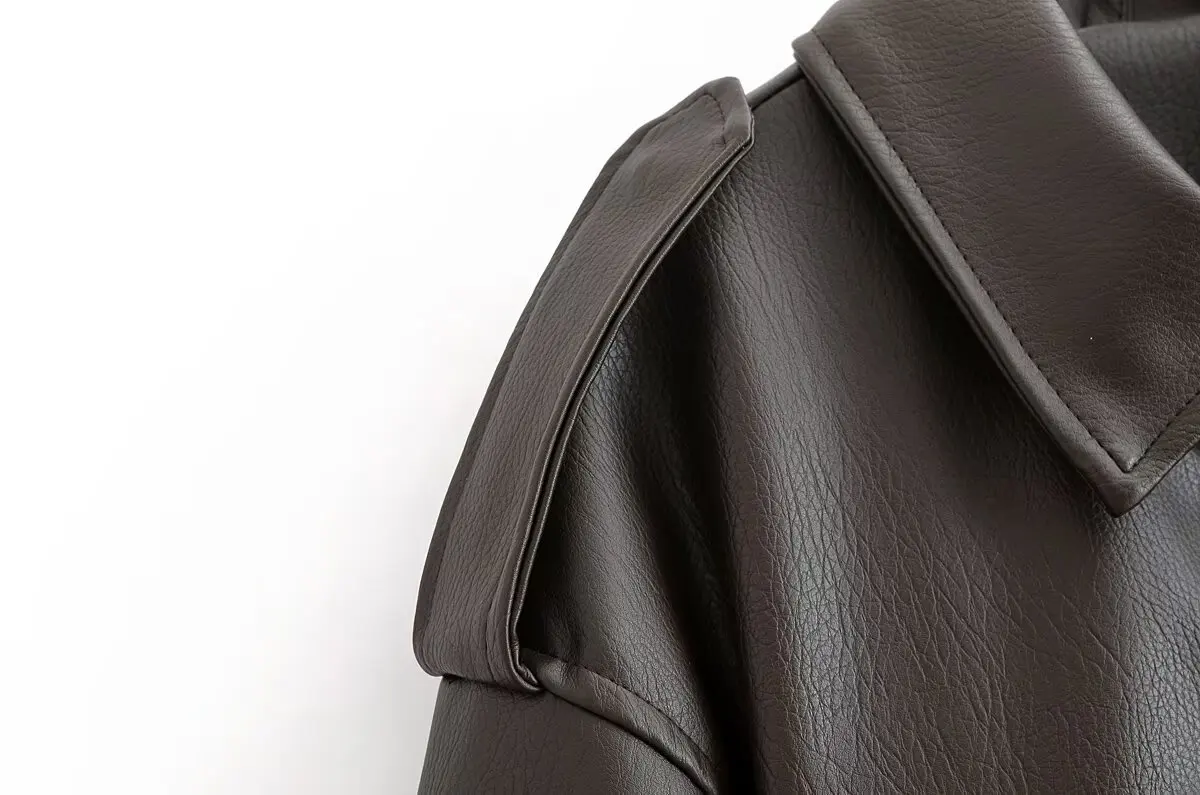 سترة جلدية مزينة بحزام وياقة مقلوبة للسيدات جديدة لعام 2025، قهوة سوداء، خيارات لونين، تصميم بقصة ضيقة #4