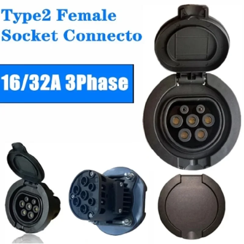 3Pcs ZJ Charging Socket Outlet Type 2 Socket Connector 4 Point Fixed European Standard IEC 62196-2 32A 3 Phase AC