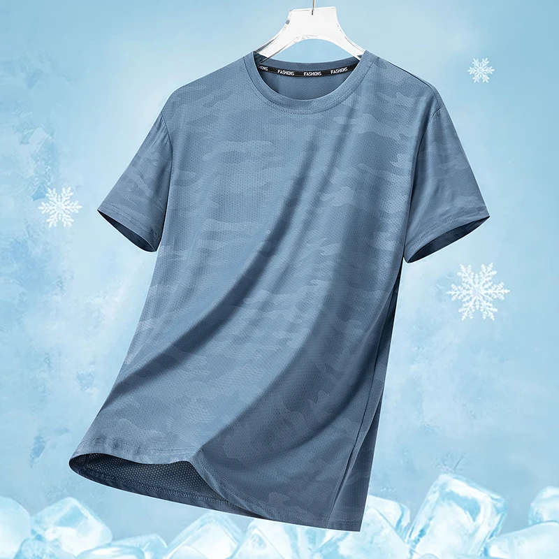 Functional Fabric Mosquito-Resistant Antibacterial Sweat-Wicking Ice Feeling 2025 New Ice Silk T-Shirt Men's Short Sleeve Thin Q image 4