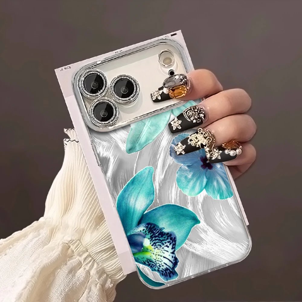 

Romantic Bloom Floral Art Case For iPhone 17 Air 16 15 14 13 12 11 Pro Max 8 Plus Feather Yarn Lens Film Protective Cover