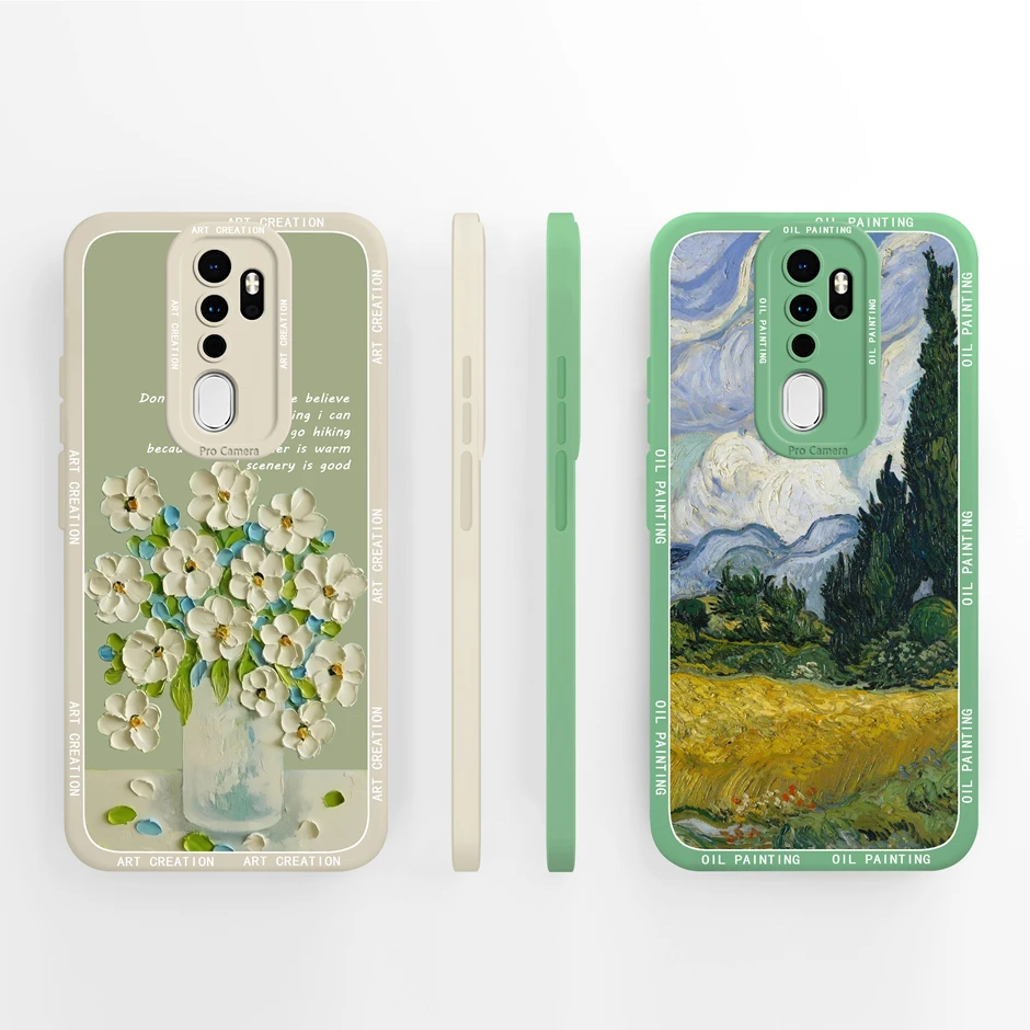 Desenhos animados Shell de silicone líquido para Oppo, pintura a óleo picos casos, Oppo A9, A5, 2020, novo design, Funda