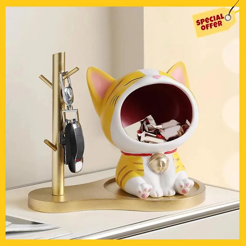 

Cute Cats Statue Ornament Storage, Modern Resin Art Sculpture Desktop Storage, Big Mouth Cats Collectible Figurines-C Durable