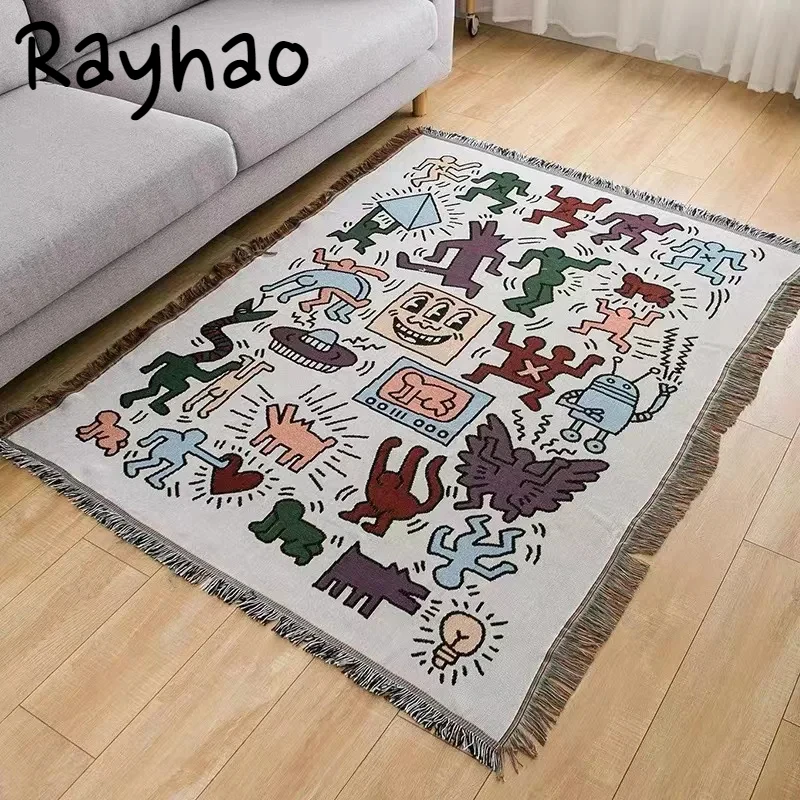 

American Cartoon Pattern Cover Cloth for Sofa Table 2024 Korean Graffiti Cute Blankets Japanese Style Room Decoration Tapestrys
