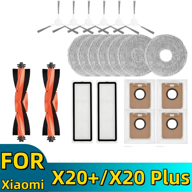 

Parts Accessories for Xiaomi Robot Vacuum X20+/X20 Plus, Main Brush Side Brush HEPA Filter Mop Cloth Dust Bag Replacement Spare
