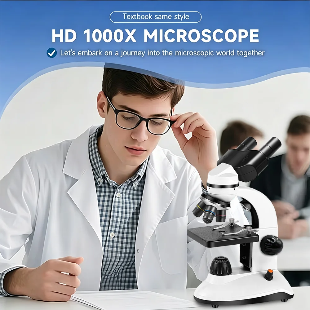 Microscope for Adults and Students, 1000X Binocular Optical Microscope Kit for School Lab, Home，Science Edu Fun Birthday Gifts